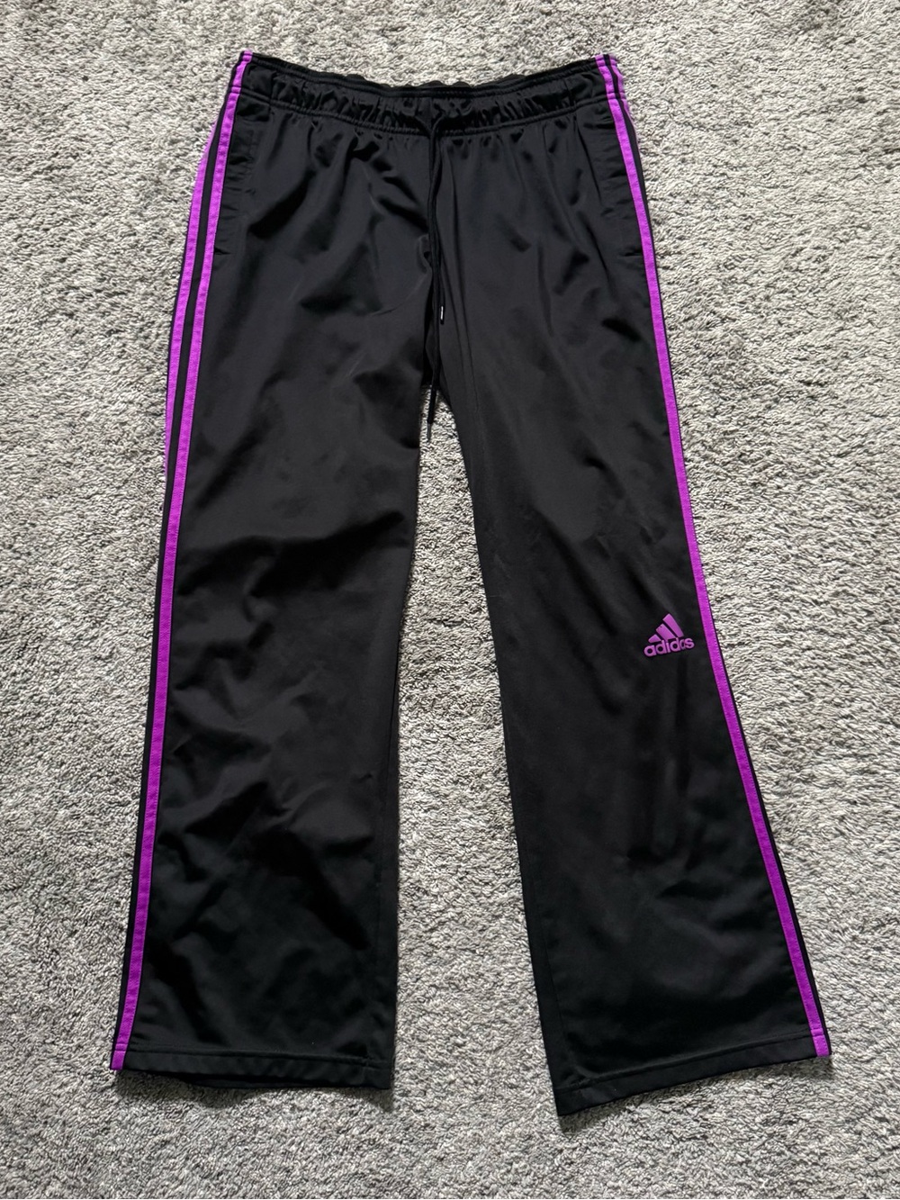 Adidas Black Track Pants with Purple Stripe Women’s Size Medium
